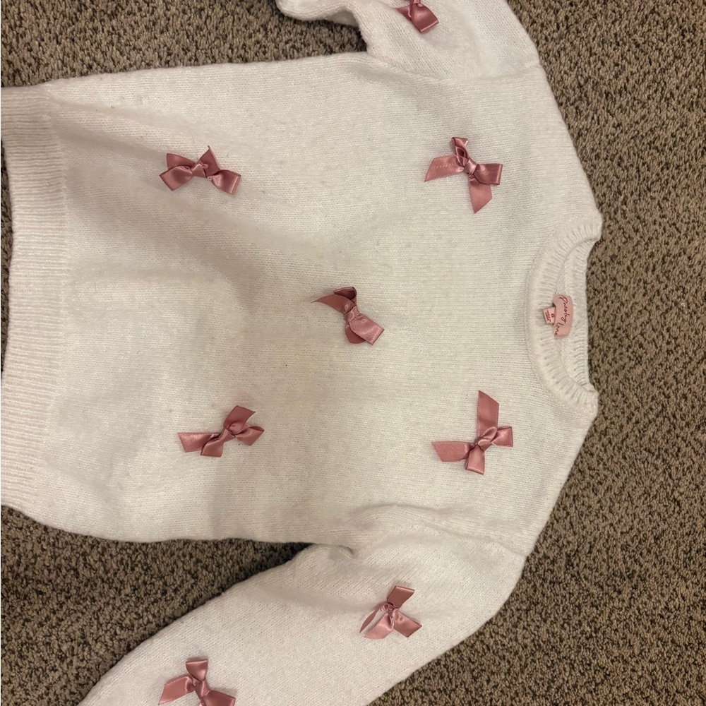 White Sweater with Pink Bows